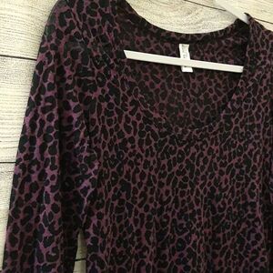 Cheetah Leopard Animal Print Sheer Burnout Top Sz M, Purple Black